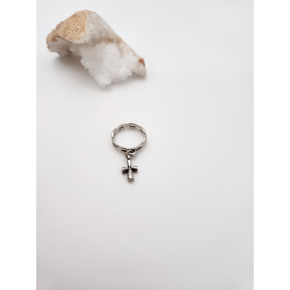 James Avery Cross Charm Ring Size 4.25 Silver Braided Retired Dangle Sterling